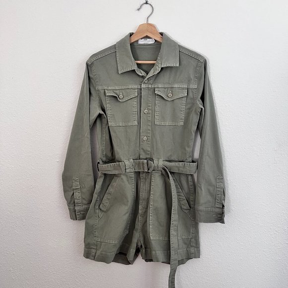 Jonathan Simkhai Green Darcy Cotton Twill Cargo Utilitarian Playsuit Romper S - Picture 2 of 8